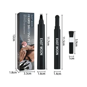 Detalle del set de bolígrafo para barba East Moon con caja, multi-punta y dimensiones.