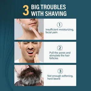 Men's shaving foam detail infographic showing shaving troubles like pain and hard beard care.