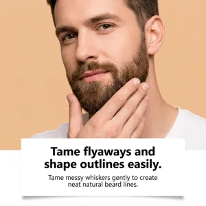 Primo piano dettagliato della barba curata per la cura quotidiana uomo e una morbida piega.