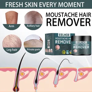 Vue détaillée de la crème dépilatoire homme EELHOE montrant application et racines.