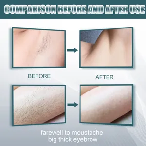 Detail de creme depilatoire montrant la comparaison avant et apres pour une peau douce et nette.