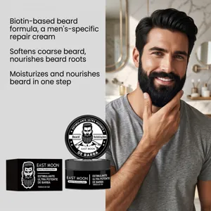 Men's beard care balm and repair cream with biotin for soft styling and daily grooming.
