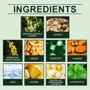 Detailed ingredient view of herbal nasal inhaler showing natural botanical extracts.