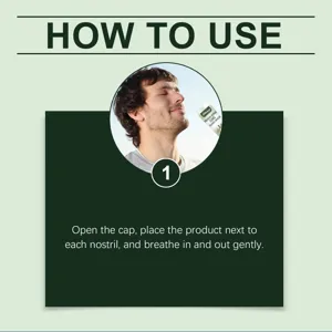 Herbal nasal inhaler instruction detail view, showing clean usage steps for personal care wellness.