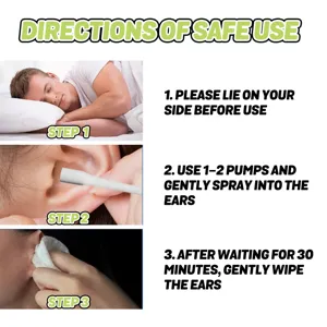 Guide d'utilisation du spray de soin auriculaire, 3 étapes faciles pour des oreilles propres.
