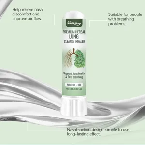 Herbal nasal inhaler stick for breathing relief, portable botanical nasal care tool detail view.