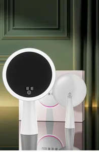 Tabletop LED makeup mirror with smart touch control, adjustable lighting and stable round base.