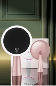 Pink LED makeup mirror desktop vanity lighted mirror with adjustable lights for home.