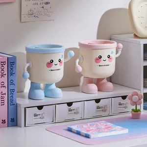 Cute desktop mini trash can with lid and cute boots design for office home storage organizer