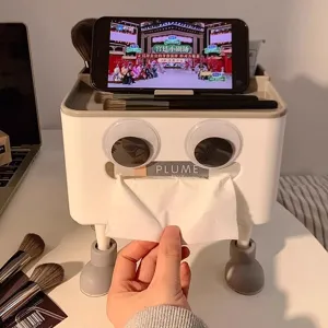 Boîte de mouchoirs de bureau mignonne avec support de téléphone, organiseur multifonctionnel.