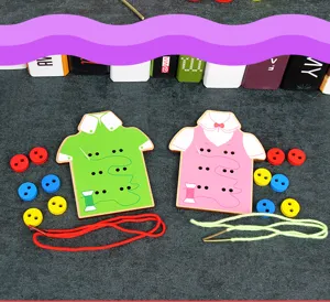 Montessori wooden lacing dressing toy for kids fine motor skills training dress sewing game