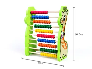 Educational wooden abacus toy featuring cute cartoon giraffe and colorful beads for kids learning.