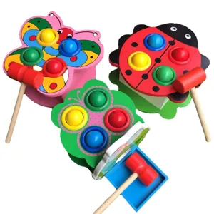 Wooden pounding bench toy for kids, color recognition hammer game, early educational toy.