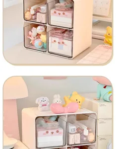 Desktop transparent drawer storage box, cute bear multi-layer desktop stationery organizer.