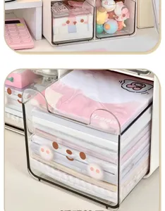 Cute bear desktop transparent drawer storage box multi-layer stationery organizer detail
