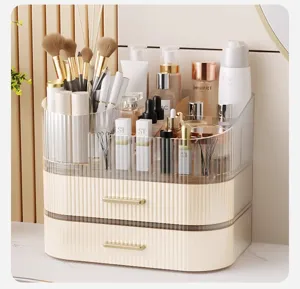 Klare Acryl Make-up-Organizer mit Schubladen und Pinselhaltern für Kosmetiktisch