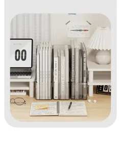 Organizer per file da scrivania grigio trasparente, grande fermalibri in acrilico.