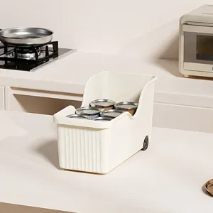 Scatola di stoccaggio da cucina in plastica con ruote e barattoli per armadio e piano.