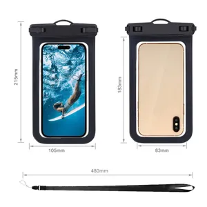 Universal waterproof phone pouch with size dimensions, dry bag for outdoor swimming diving.