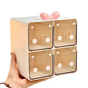 Desktop transparent drawer storage box cute bear multi-layer cosmetic stationery organizer