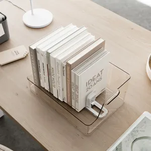 Scatola di Immagazzinaggio Trasparente per Libreria da Scrivania Supporto Fermalibri Regolabile in Plastica Trasparente Organizer