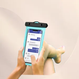 Universal waterproof phone pouch with clear touch screen for outdoor swimming diving.
