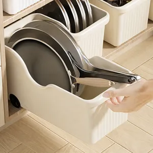 Scatola portaoggetti estraibile per mobili da cucina con ruote inferiori per padelle e coperchi
