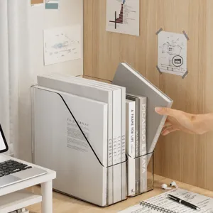 Organizer per scrivania trasparente grigio, grande supporto per libri e documenti.