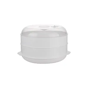 Mehrschichtiger Plastik Mikrowelle Dampfgarer Korb fuer Kueche Essen Erhitzen weiss