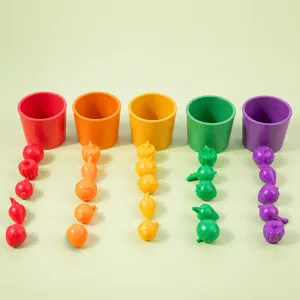 Kids Montessori color sorting toys wooden fruit vegetable matching learning cups main view