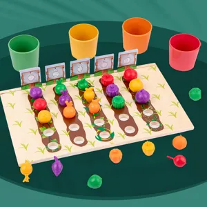 Kids wooden farm sorting toy with cups and fruit vegetable pieces for early education toys.