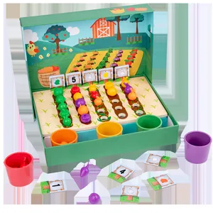 Wooden Montessori Educational Toy Farm Harvest Color Sorting and Counting Math Game for Kids