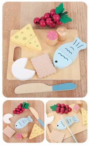 Wooden pretend play cutting food toy set for kids, safe kitchen wooden toys for boys and girls.