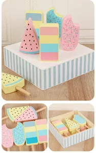 Wooden ice cream toy set for kids, cute pretend play kitchen food toys with storage box.