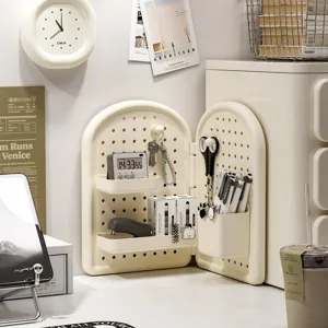 Desktop pegboard organizer wall-mounted punch-free corner storage rack for office stationery.