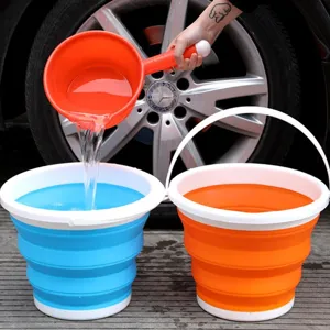 Secchio in plastica pieghevole portatile per uso domestico, viaggi e lavaggio auto.