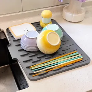 Cucina Silicone Piano Lavoro Tappetino di Sgocciolamento Inclinato Ispessito Termoisolato Sottopentola Antiscivolo Tappetino Fissaggio Tagliere