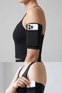 Fascia da braccio sportiva nera per corsa e fitness, misura universale per smartphone grandi.