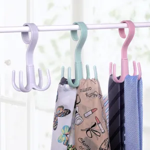 Multifunctional Rotatable Four-Claw Plastic Hook Punch-Free Scarf Hat Clothes Storage Rack Home Organizer For Wardrobe
