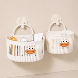 Multifunctional Plastic Hanging Storage Basket Wall Mounted Organizer With Cartoon Face For Bathroom Kitchen Dormitory