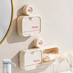 Wandmontierter Seifenhalter Kunststoff Klappdeckel Entwässerung Seifendose Gitter Badezimmer Aufbewahrung Organizer Für Dusche Waschbecken