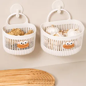 Multifunctional wall-mounted storage basket white plastic organizer for kitchen bathroom