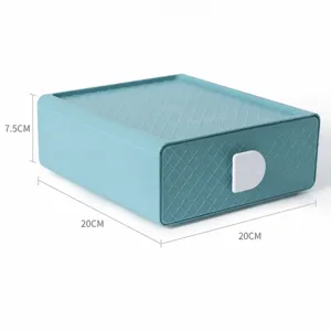 Desktop plastic storage drawer box office stationery organizer container box cyan color 20x20cm