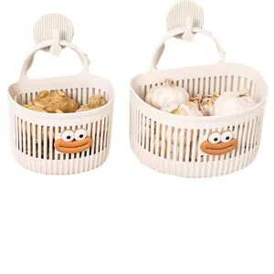 Wall-mounted hanging plastic storage basket for kitchen bathroom dorm room organizer unit