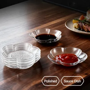 Clear glass grinding dip dish flower shaped stacked seasoning plate garlic masher for kitchen