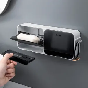 Wandmontierter doppelter Seifenhalter mit wasserdichter Klappe, minimalistischer Badezimmer