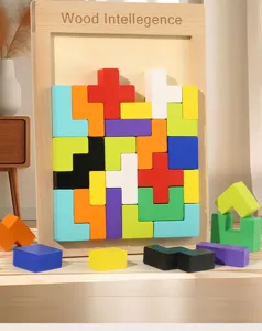 Ξύλινο παιχνίδι παζλ Tetris εκπαιδευτικό παιχνίδι για παιδιά λογική και γεωμετρικά μπλοκ