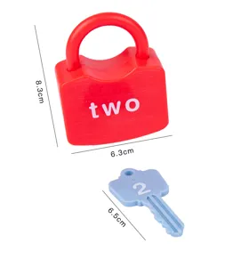 Montessori wooden matching number lock and key educational toddler early learning toy.