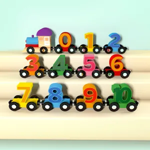 Treno di numeri magnetico in legno, set di giocattoli educativi di impilamento per bambini.