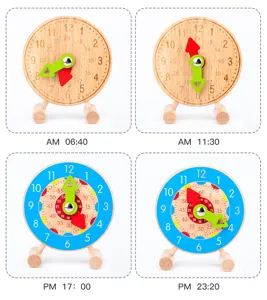 Juguete educativo de reloj de madera para niños, doble aguja, ayuda didáctica para enseñar.